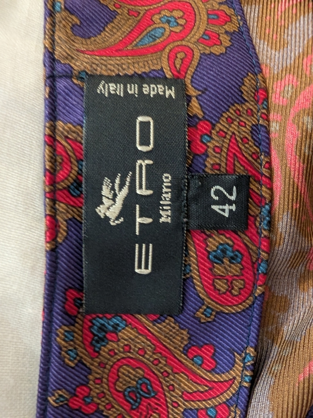 Etro Purple Paisley Silk Tie with Pink and Brown Motifs